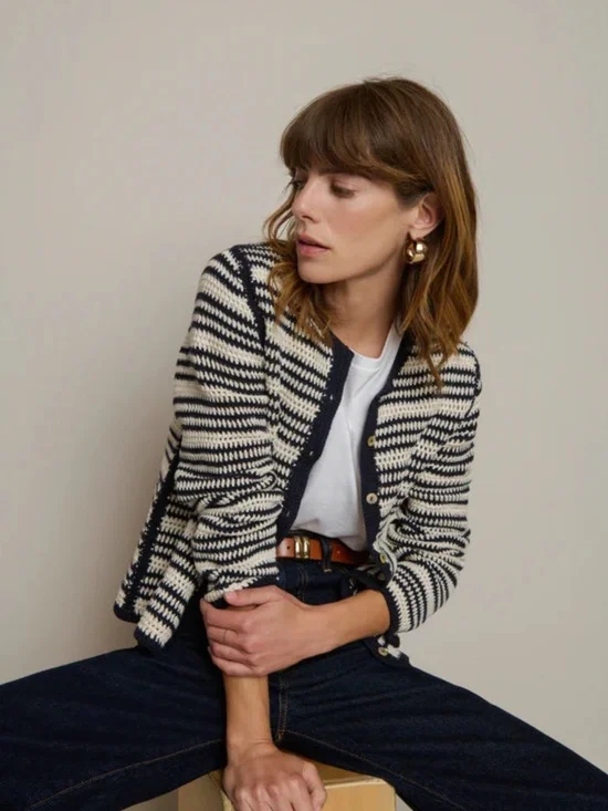 Courtney Crochet Cardigan ~ Seascape Stripe - Picture 7 of 9